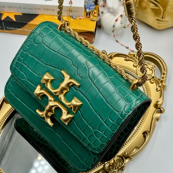 🆕 TORY BURCH 🧿 NWOT Eleanor Malachite Croc Embossed Shoulder Bag - AUTHENTIC - Picture 3 of 16